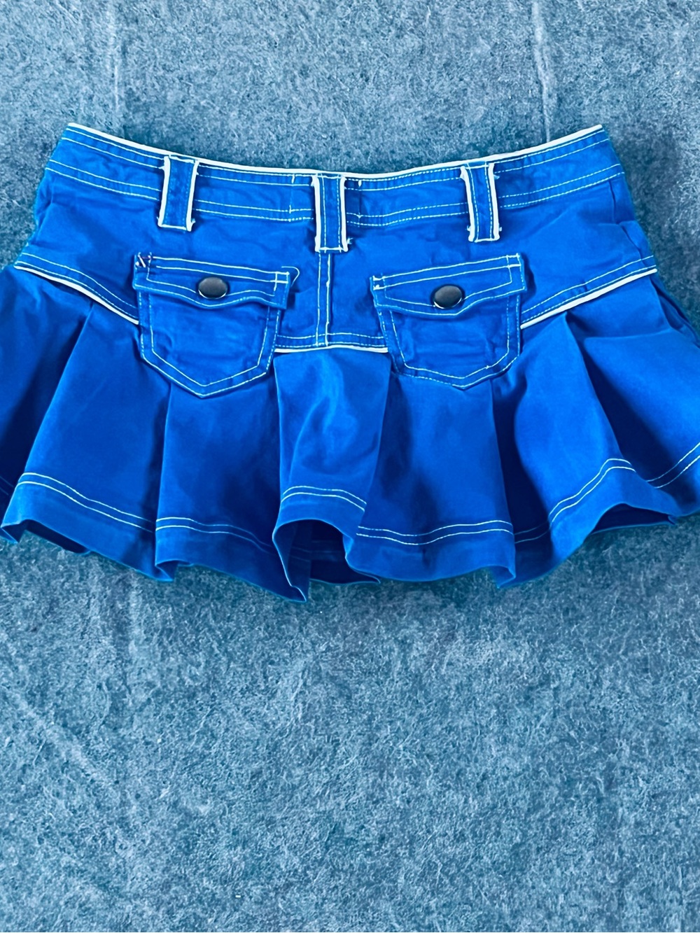 Blue Ruffled Mini Skirt with Front Flap Pockets